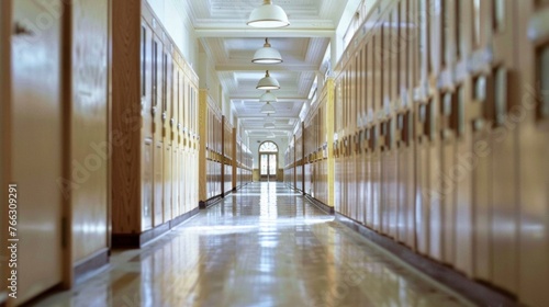 Empty School Hallway with Locker Rows