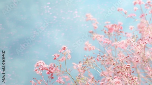 Delicate Pink Flowers on Pastel Blue