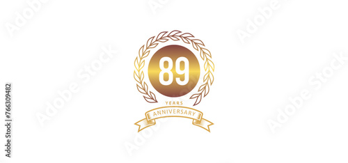 89st anniversary logo with gold, and white background photo