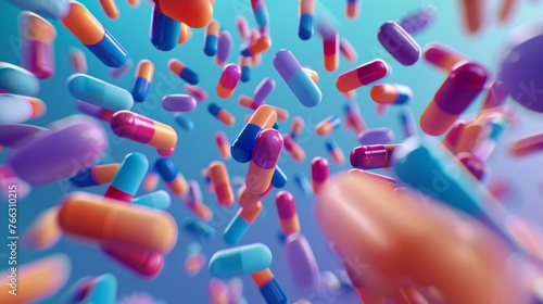 Floating Multicolored Capsules Rendering photo