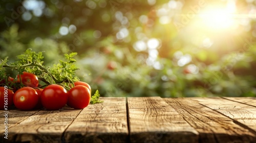 Fresh Tomatoes on Sunlit Rustic Wooden Table