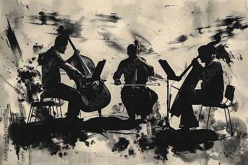 Vintage dark ink style, jazz quartet photo