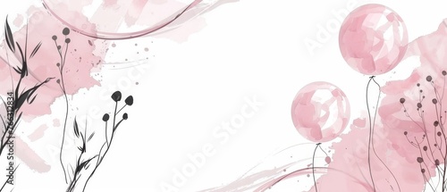 Ink illustration. Modern brush calligraphy with balloon bunch. Isolated on white.