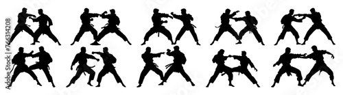 Fighter karate kung fu silhouette set vector design big pack of illustration and icon