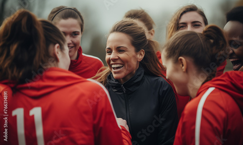 Woman Female Coach Girls Sports Team Huddle photo