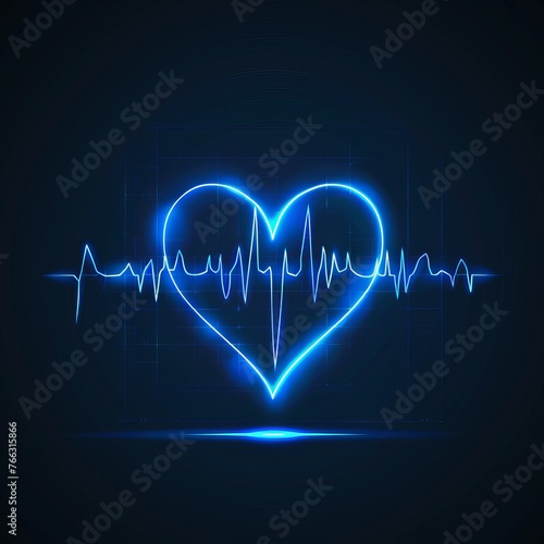 Blue Heart pulse monitor with signal. Heart beat. Generative AI