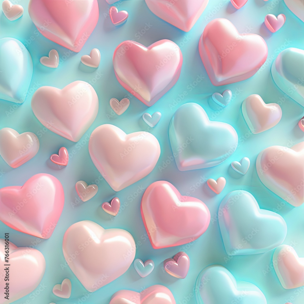 3D Cute Soft pastel-colored heart shape pattern 3D Cute Soft pastel-colored heart shape pattern
