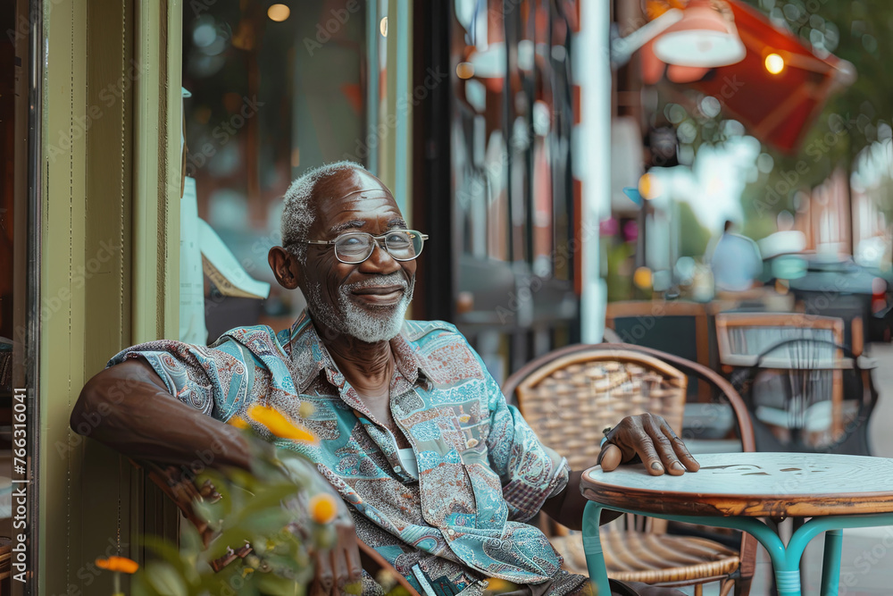 A contemplative senior man enjoys a peaceful break at an urban cafe, surrounded by the cozy ambiance of the city's rhythm. A contemplative senior man enjoys a peaceful break at an urban cafe, surrounded by the cozy ambiance of the city's rhythm.