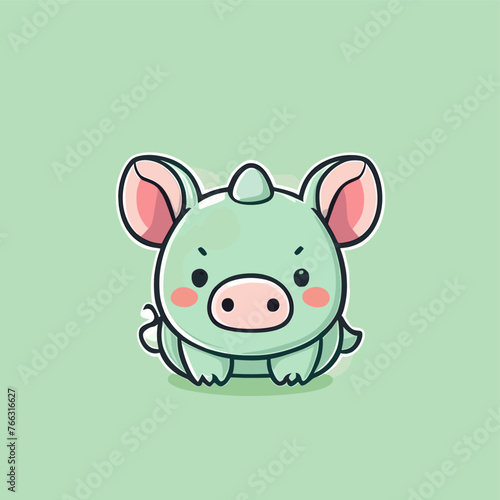 Cute Kawaii Rhino Vector Clipart Icon Cartoon Character Icon on a Mint Green Background