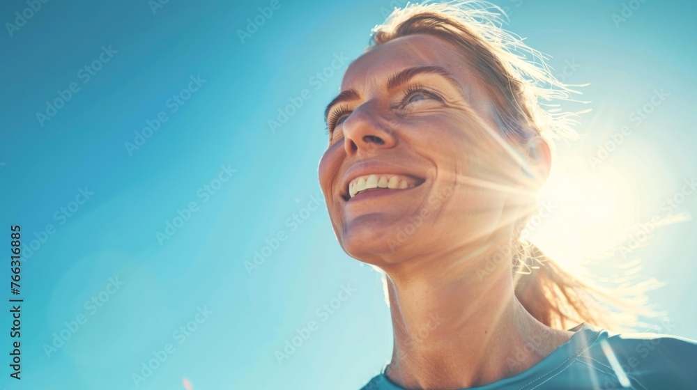 Close up portrait of a woman jogging Close up portrait of a woman jogging