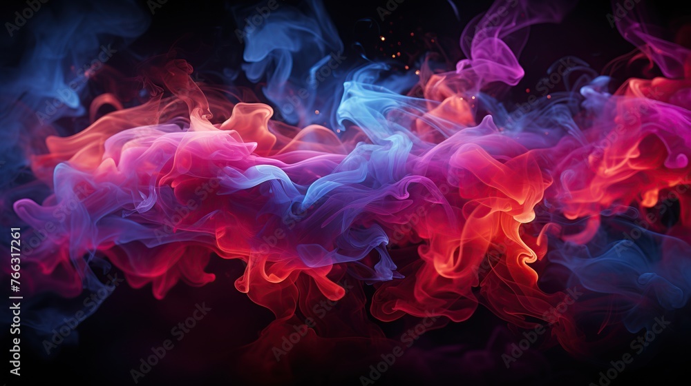 Colorful smoke on black background. Abstract background for creativity and design.