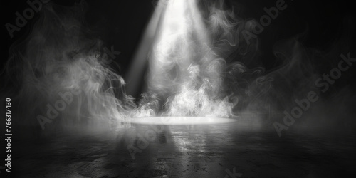 A spotlight shines on the dark background  empty dark blue room background with smoke and floor  Empty stage with blue spotlights  conser  show  party  Presentation concept. banner