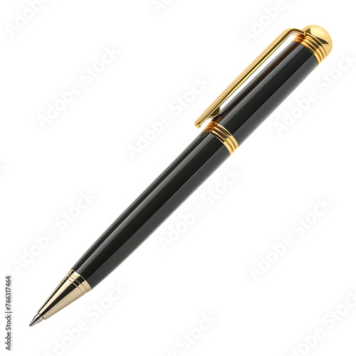 Luxury golden black ball pen isolated on white background, Clipping path 