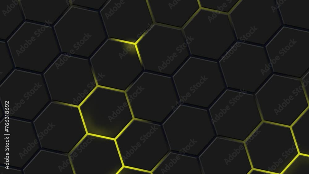 Animation video loop honey comb background with yellow color light and black background Animation video loop honey comb background with yellow color light and black background