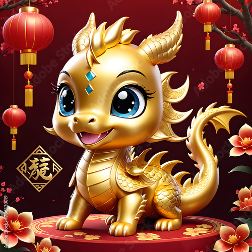 This year, the cute golden dragon is thrilled to be celebrating Luna's Chinese New Year. With its shiny scales and bright eyes, the dragon is ready to usher in the new year with joy and excitement. It photo