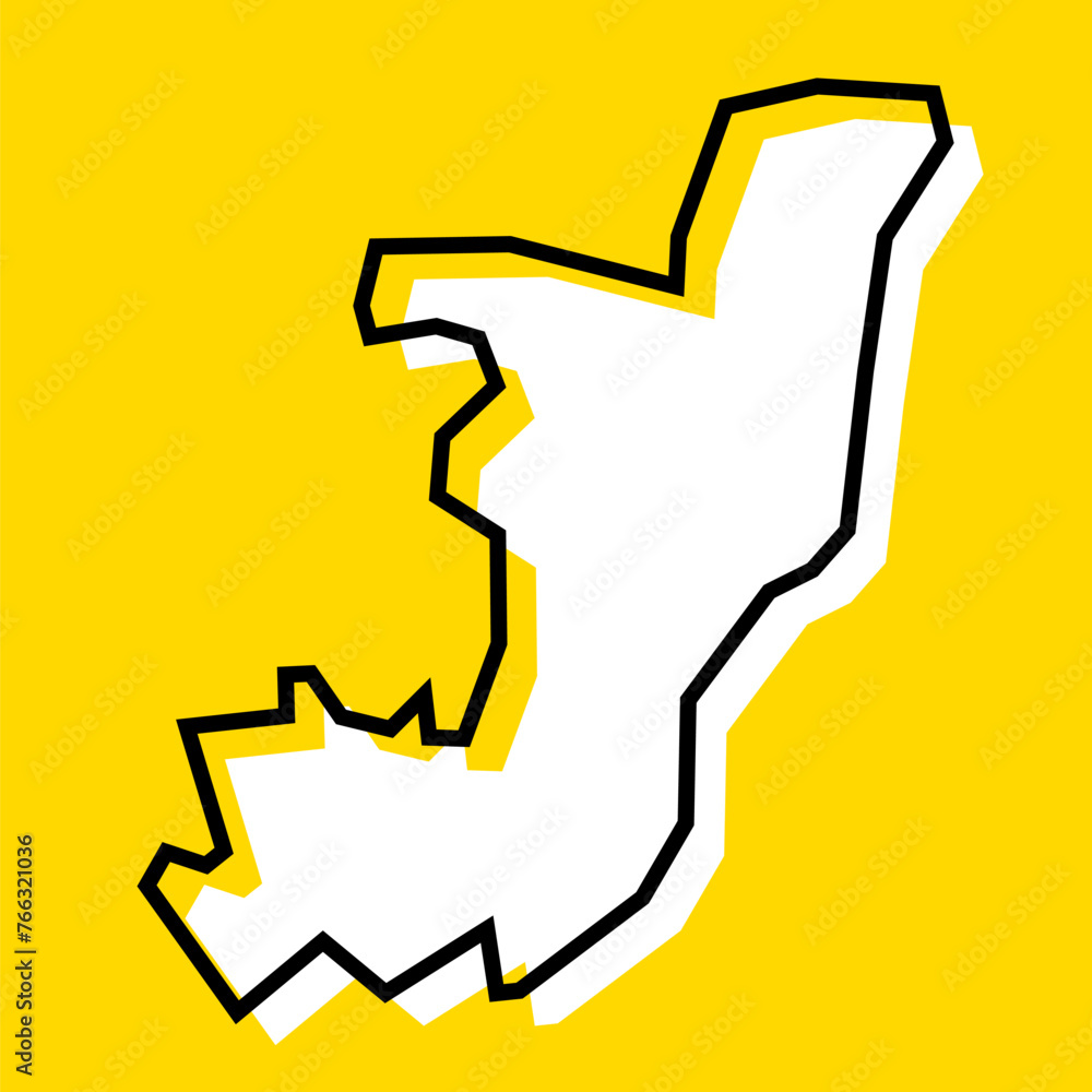 Republic of the Congo country simplified map. White silhouette with thick black contour on yellow background. Simple vector icon Republic of the Congo country simplified map. White silhouette with thick black contour on yellow background. Simple vector icon