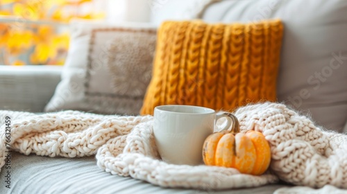 Cozy Autumn Setting with Coffee and Pumpkin © red_orange_stock