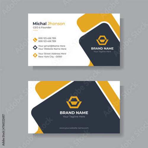 Modern Business Card - Creative and Clean Business Card Template. black and yellow business card design.