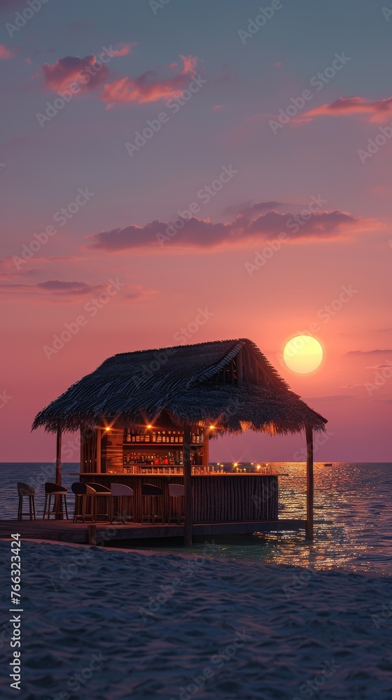 Minimalist hut by the beach offering refreshments Minimalist hut by the beach offering refreshments
