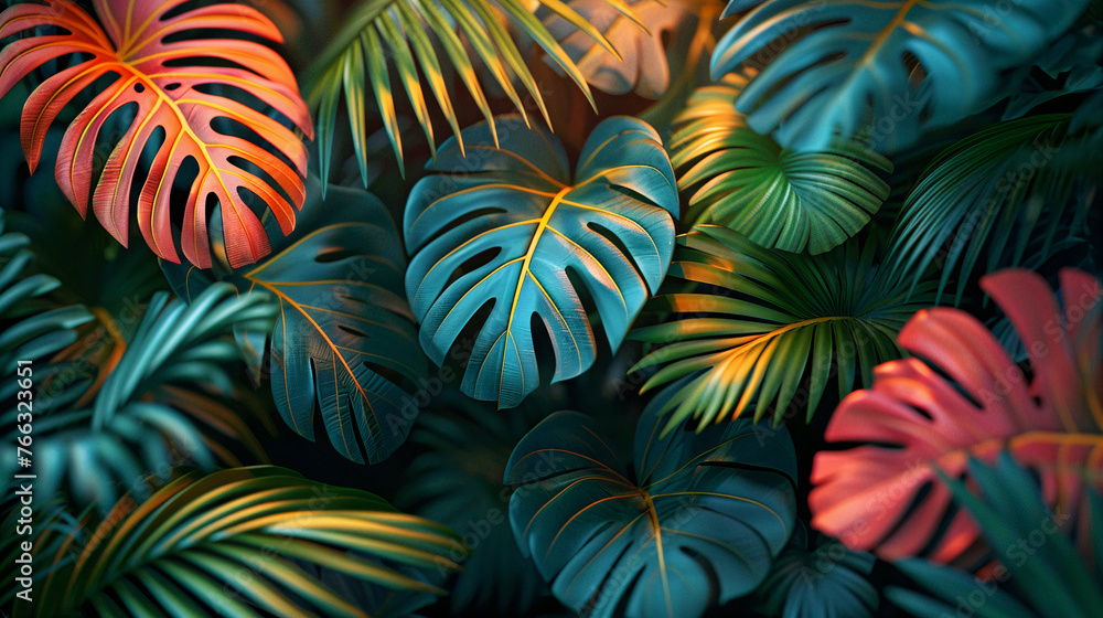 Background illustration of tropical leaves. Background wallpaper. Generative AI Background illustration of tropical leaves. Background wallpaper. Generative AI