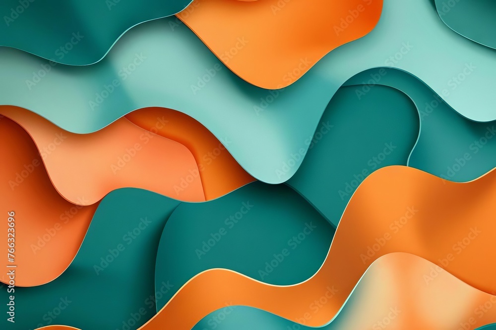 Abstract Colorful Wallpaper Design, Teal and Orange Shapes and Textures, 4K Background