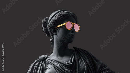 An antique female bust sculpture in modern sunglasses. Minimal concept art. © Igor