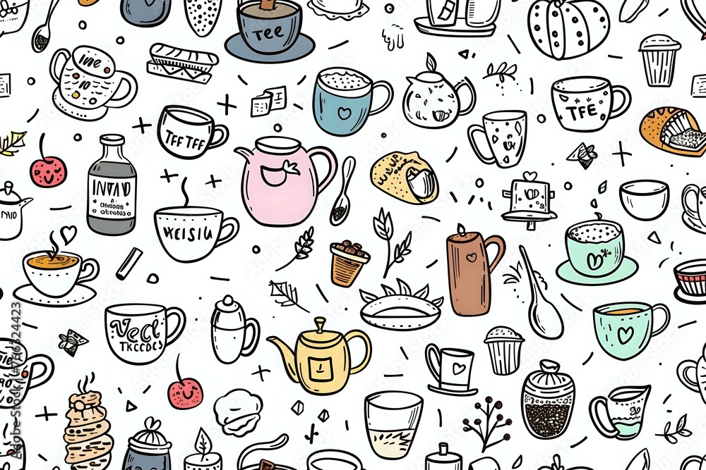 seamless pattern with food icons. Generative AI seamless pattern with food icons. Generative AI