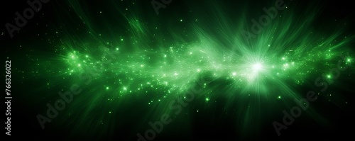 Green light flare isolated black background