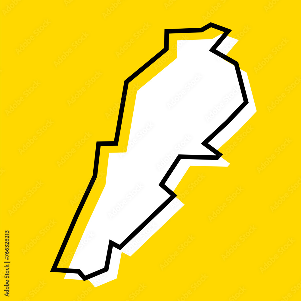 Lebanon country simplified map. White silhouette with thick black contour on yellow background. Simple vector icon