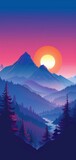 Tranquil Pastel Sunset Mountain Landscape Generative AI
