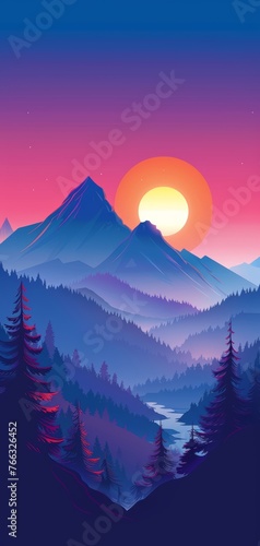 Tranquil Pastel Sunset Mountain Landscape Generative AI © Alex