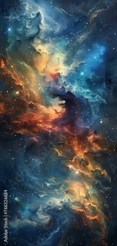 Realistic Watercolor Galaxy Nebula and Stars Art Generative AI © Alex