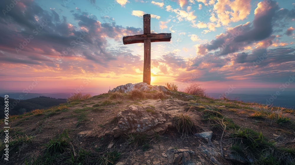 Cross at Sunset on Hill