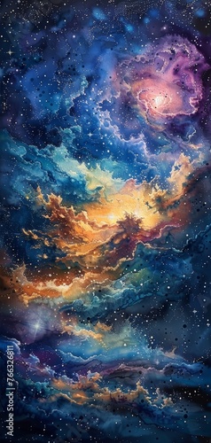 Realistic Watercolor Deep Space Art  Space Nebula  Stars  and Galaxies Generative AI