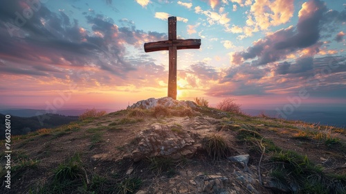 Cross at Sunset on Hill