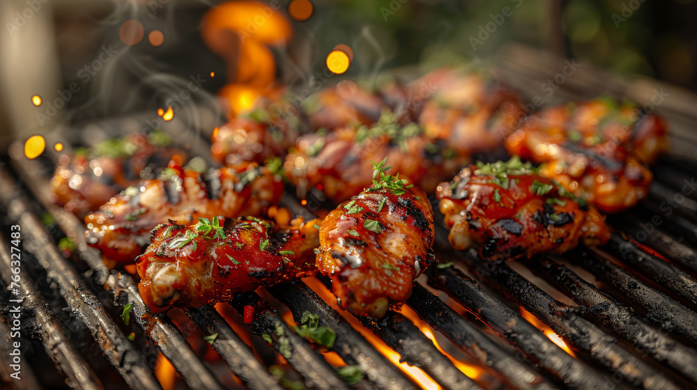 Chicken wings on hot grill. Spicy chicken wings. BBQ. Chicken wings on hot grill. Spicy chicken wings. BBQ.