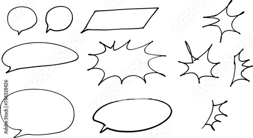 吹き出し　ギザギザ枠　マジックで書いた手描き　セット