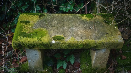Mossy Aerial Abstraction of Cement Bench photo