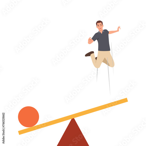 Scale between businessman and debt burden, which debt gain advantage or heavier than man. Flat vector illustration isolated on white background