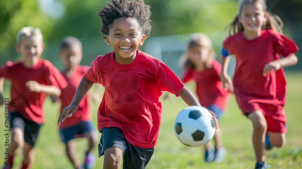 Group of young boys playing soccer Group of young boys playing soccer