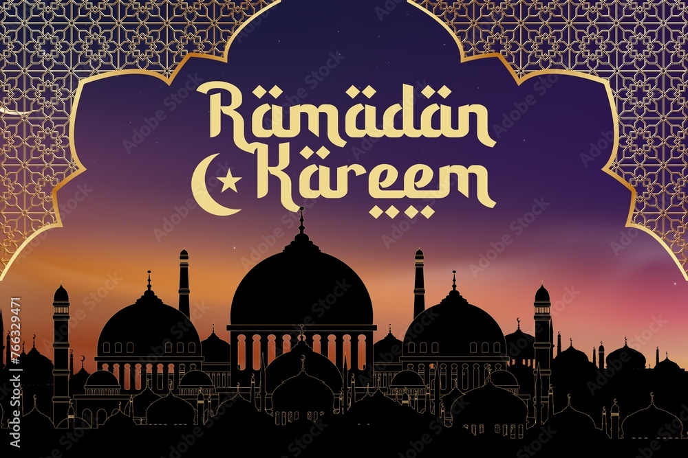 Ramadan Kareem background vector illustration Flat design for Islamic greeting card, poster. Ramadan Kareem Greeting Card. Ramadan Kareem vector card with 2d design