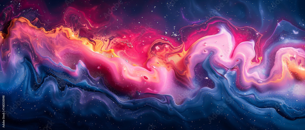 The image shows a stunning marble effect in fluid art with rich tones of pink and blue merging with sparkles The image shows a stunning marble effect in fluid art with rich tones of pink and blue merging with sparkles