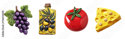 Refrigerator clay magnets decoration set. Italian traditional collection