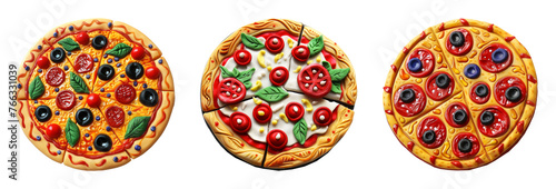 Refrigerator clay magnets decoration set. Pizza collection