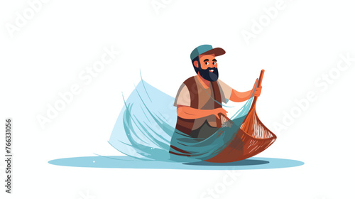 Aplostle Fisherman Holding Nets flat vector isolated