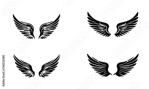 wings silhouettes vector set black and white photo