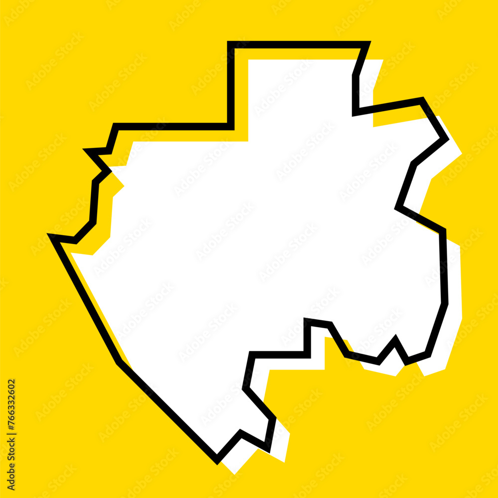 Gabon country simplified map. White silhouette with thick black contour on yellow background. Simple vector icon Gabon country simplified map. White silhouette with thick black contour on yellow background. Simple vector icon