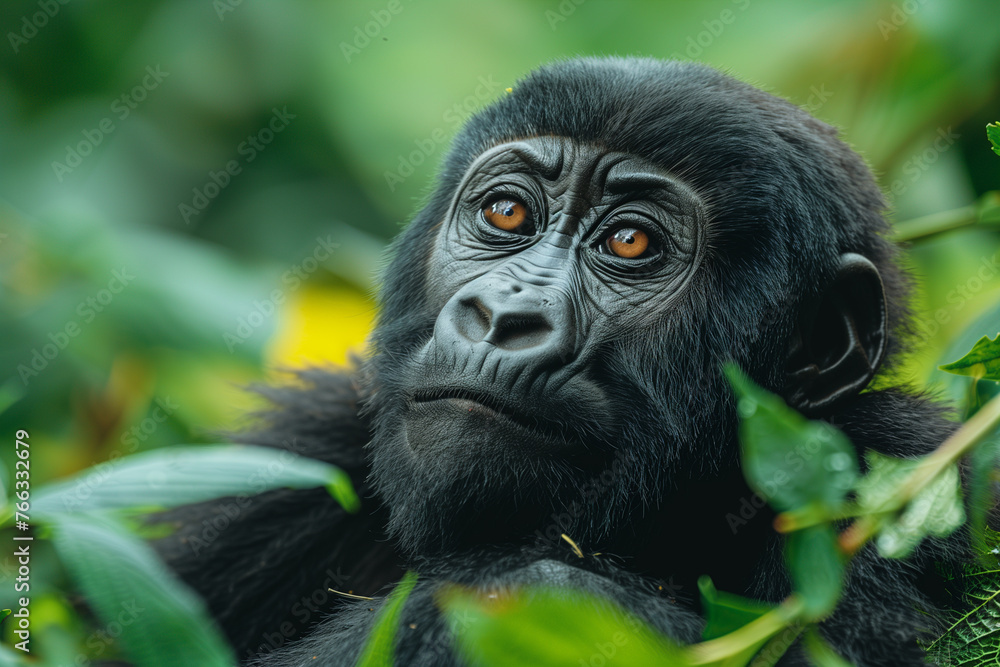 A monkey up close in a tree, observing its surroundings, travel concept. A monkey up close in a tree, observing its surroundings, travel concept.