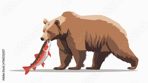 Brown Bear Walking With Salmon in Mouth flat vector i