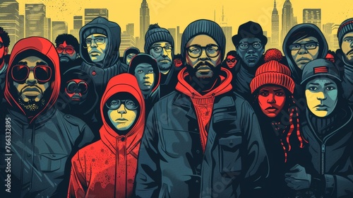 Illustration capturing the stark contrast between privilege and poverty with characters representing different socio-economic backgrounds urging viewers to confront systemic inequalities.